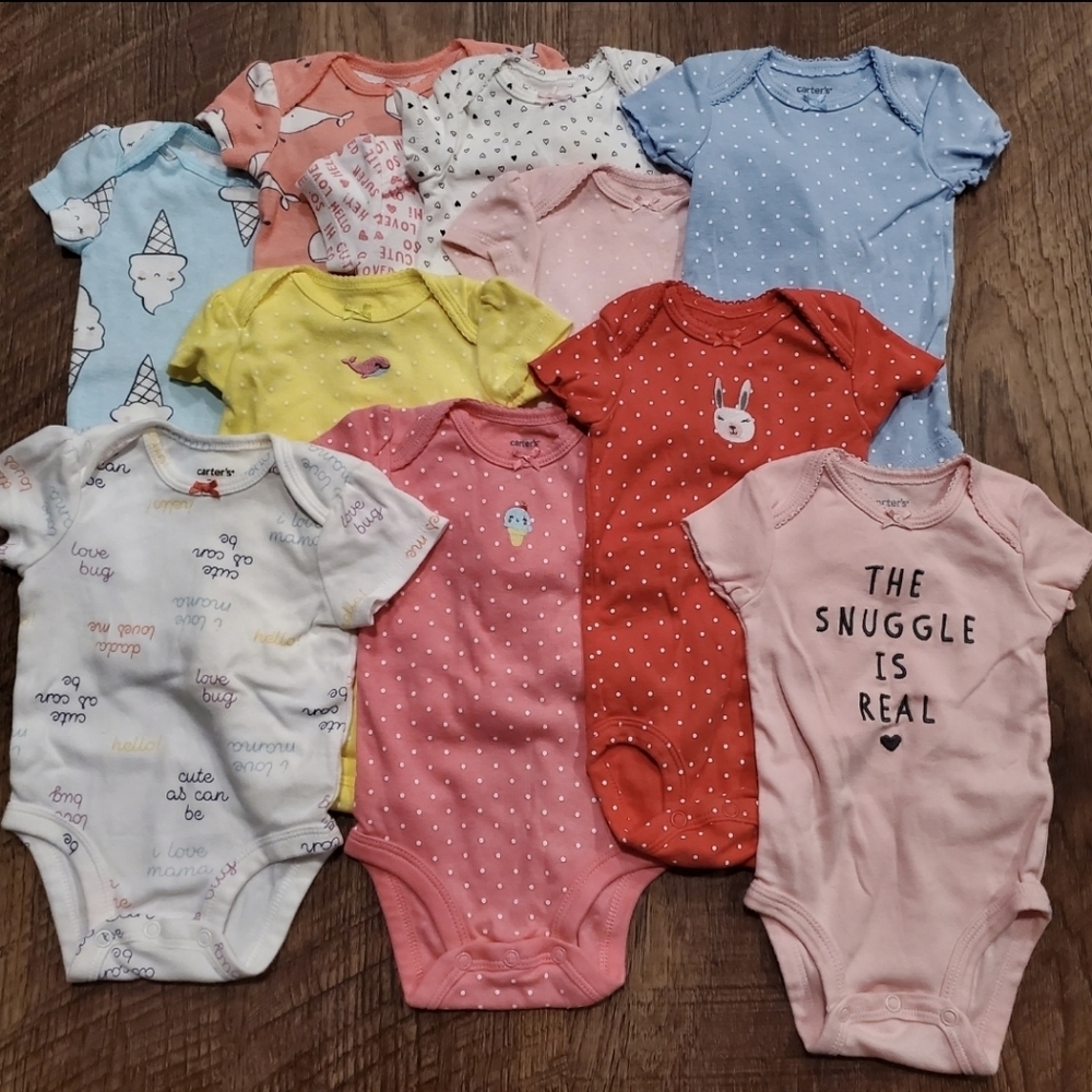Carters 11 Baby Girl Cotton One Pieces Bodysuit Whales Ice Cream Bunny Dots 3M